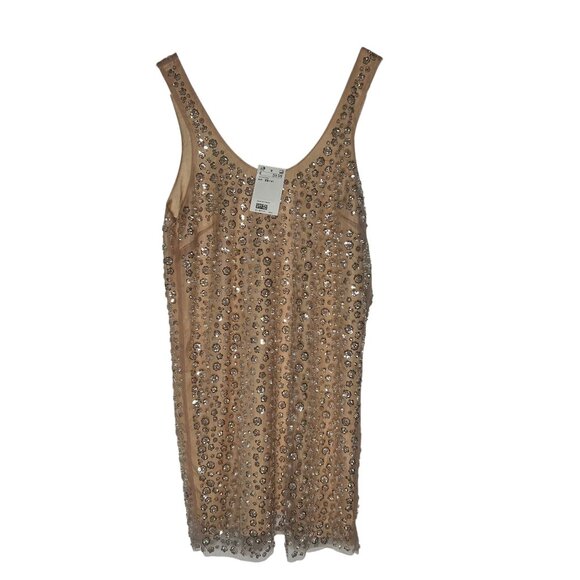 h&m Floral Sequined Dress in Women's Size XS in Beige & Silver New With Tags! - Picture 2 of 5